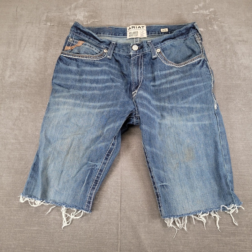 Ariat Mens Relaxed Fit Denim Jean Cut Off Shorts Distressed‎ Frayed Hem 34x32